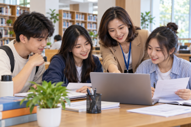 Tân sinh viên trao đổi với người tư vấn về thông tin học bổng trong thư viện. Ảnh minh họa.