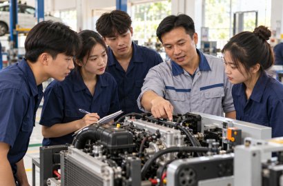 Người học tìm hiểu thiết bị trong xưởng thực hành nghề, ảnh minh họa