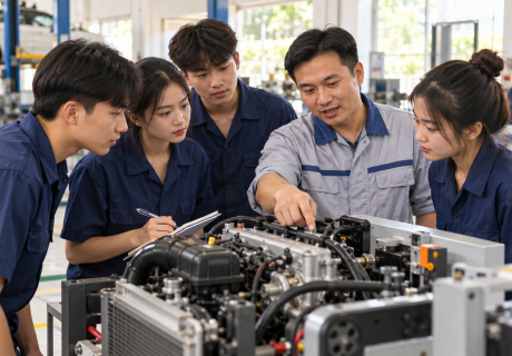 Người học tìm hiểu thiết bị trong xưởng thực hành nghề, ảnh minh họa