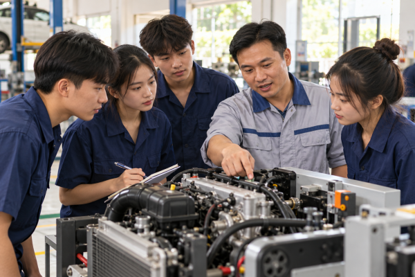 Người học tìm hiểu thiết bị trong xưởng thực hành nghề, ảnh minh họa
