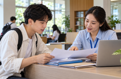 Tân sinh viên trao đổi hồ sơ hỗ trợ học phí tại bàn tư vấn của trường. Ảnh minh họa.