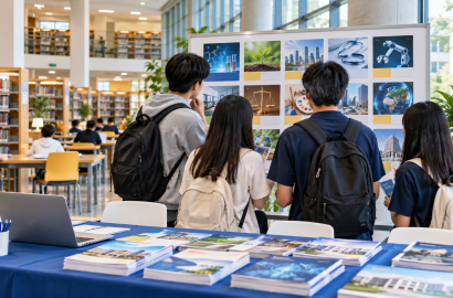Nhóm học sinh tìm hiểu các ngành học tại bàn tư vấn tuyển sinh. Ảnh minh họa.