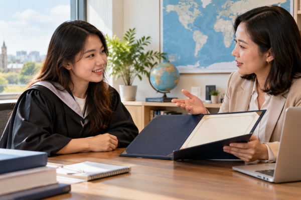 Người học trao đổi với chuyên viên về văn bằng do cơ sở giáo dục nước ngoài cấp, ảnh minh họa